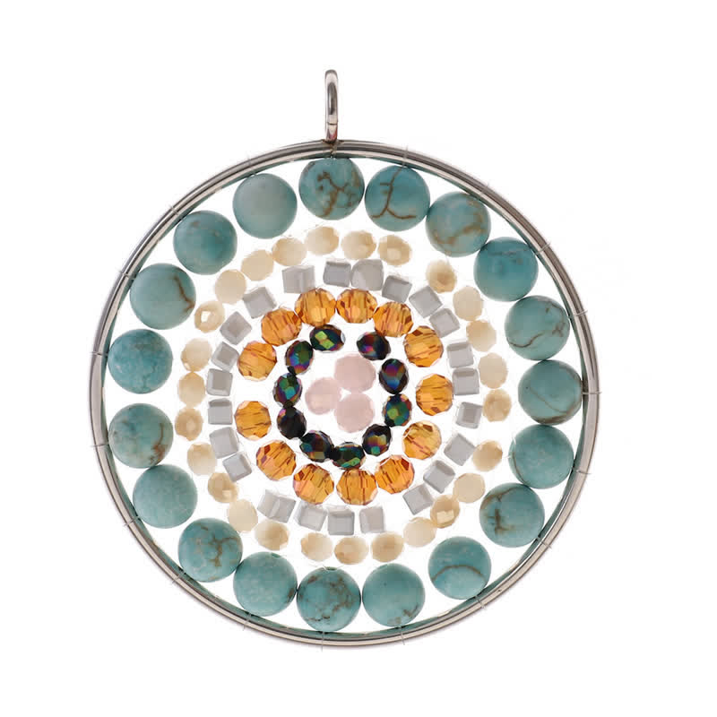 Olivenorma Datura Flower Round Pendant Crystal Necklace - Turquoise - image 7