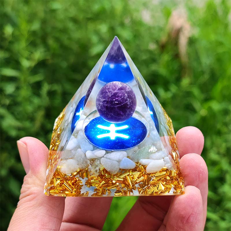 Olivenorma Amethyst with White Agate Pisces Zodiac Orgone Pyramid - 10*10cm - YES PLEASE $8 - image 0