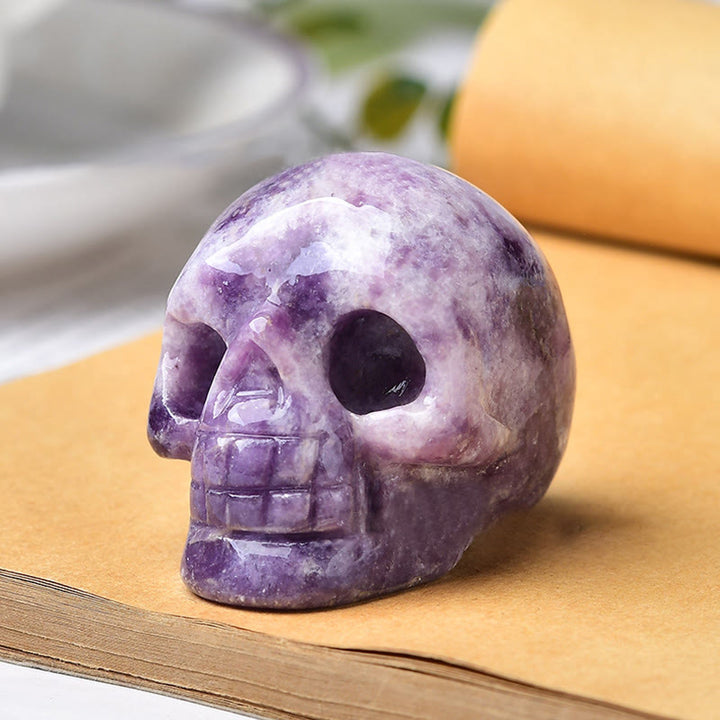 Olivenorma Crystal Engraved Skull Crafts Gemstone Decoration - Lepidolite - image 15
