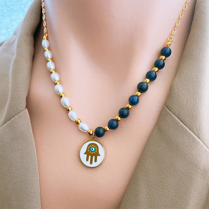 Olivenorma Pearl Lapis Lazuli Turquoise Necklace Bracelet Earrings Set - image 2