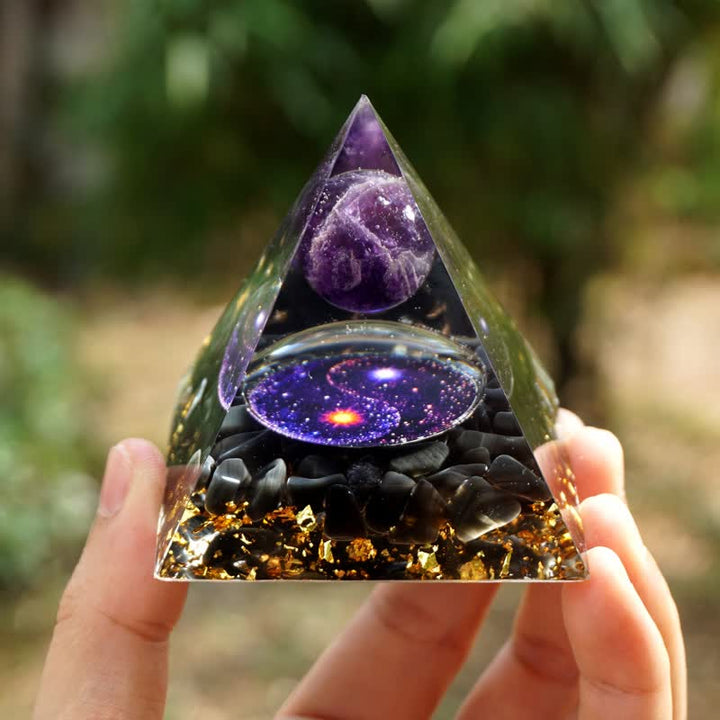 Olivenorma Yin And Yang Obsidian Orgone Pyramid - image 3