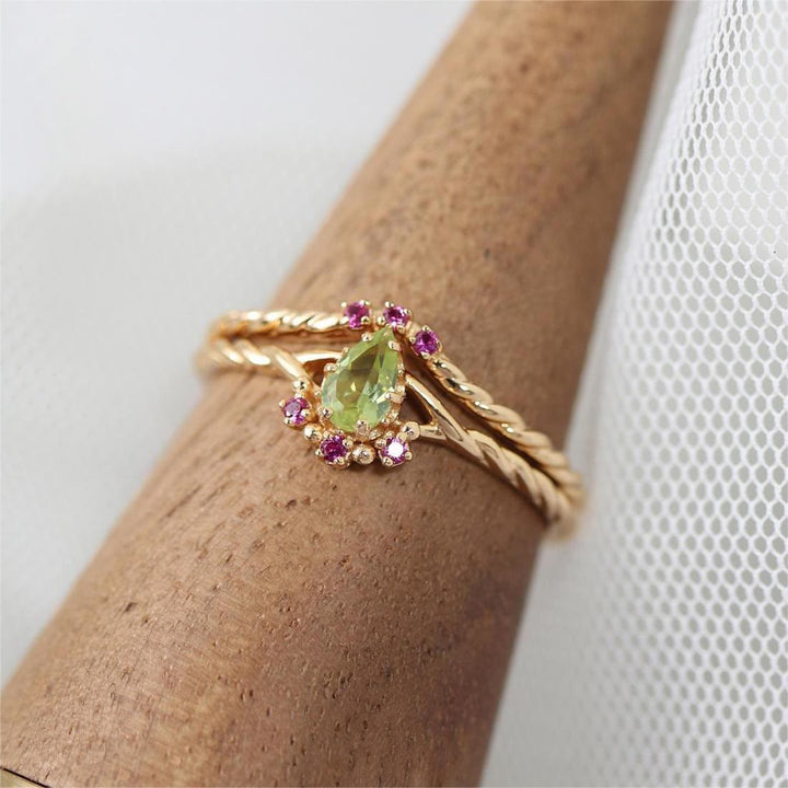 Olivenorma Dainty Peridot Pink Crystal Stacking Adjustable Ring Set - image 11