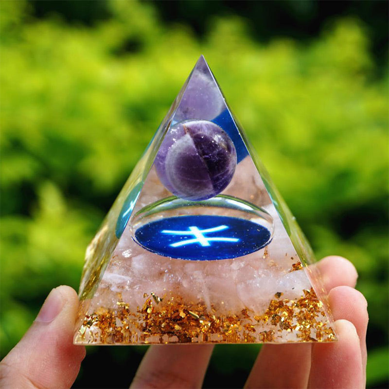 Olivenorma Amethyst with Rose Quartz Pisces Orgone Pyramid - image 1