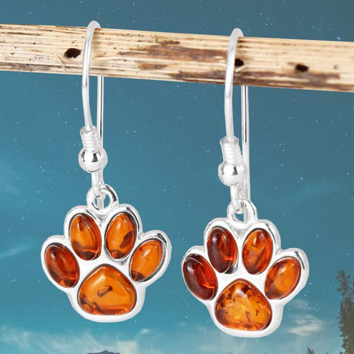 Dog Paw Print Drop Amber Earrings - image 3