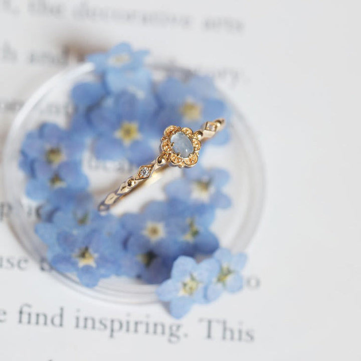 Olivenorma Vintage Natural Aquamarine Daisy Flowers Ring - image 13