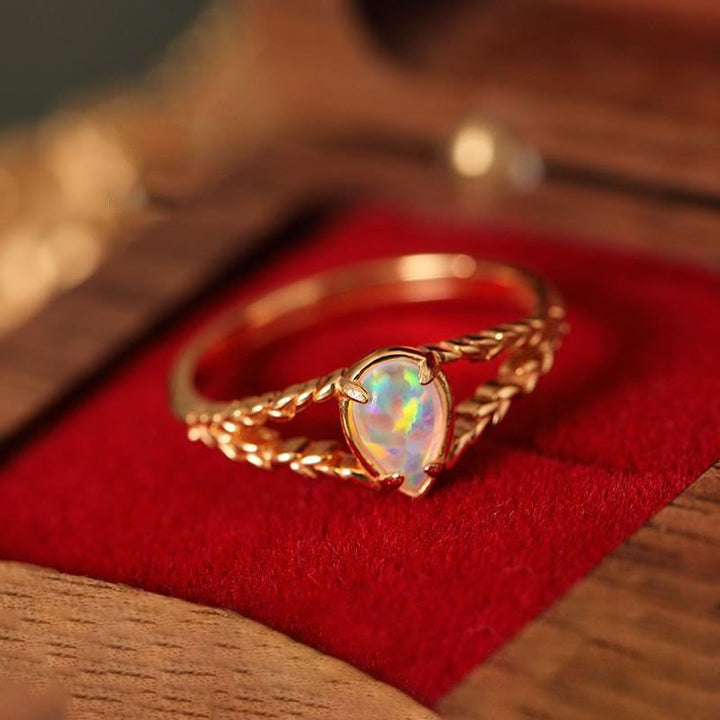 Olivenorma Opal Stone Gold Hollow Wheat Ring - Opal - image 0