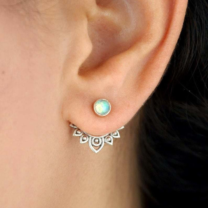 Olivenorma Natural Opal Lotus Decorative Earrings - Opal - image 0
