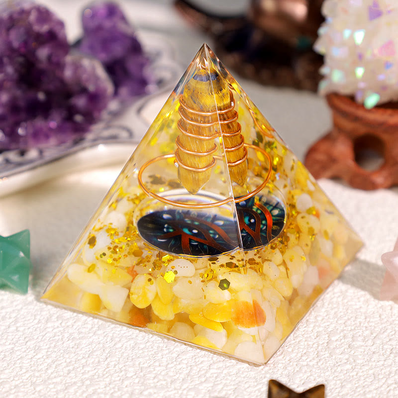 Olivenorma Tiger Eye Yellow Agate Eye Of Horus Orgone Pyramid - image 2