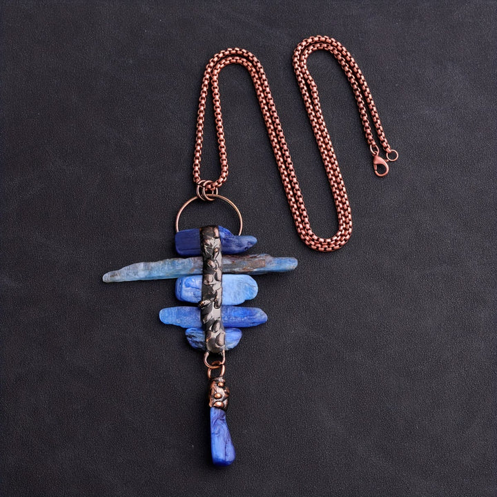 Olivenorma Irregular Kyanite Original Stone Six Link Tassel Necklace - image 5