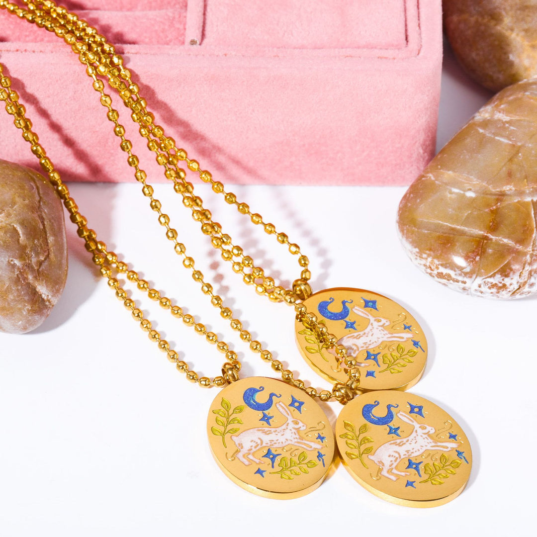 Olivenorma Hand Painted Dripping Oil Rabbit Zodiac Elements Necklace - image 4