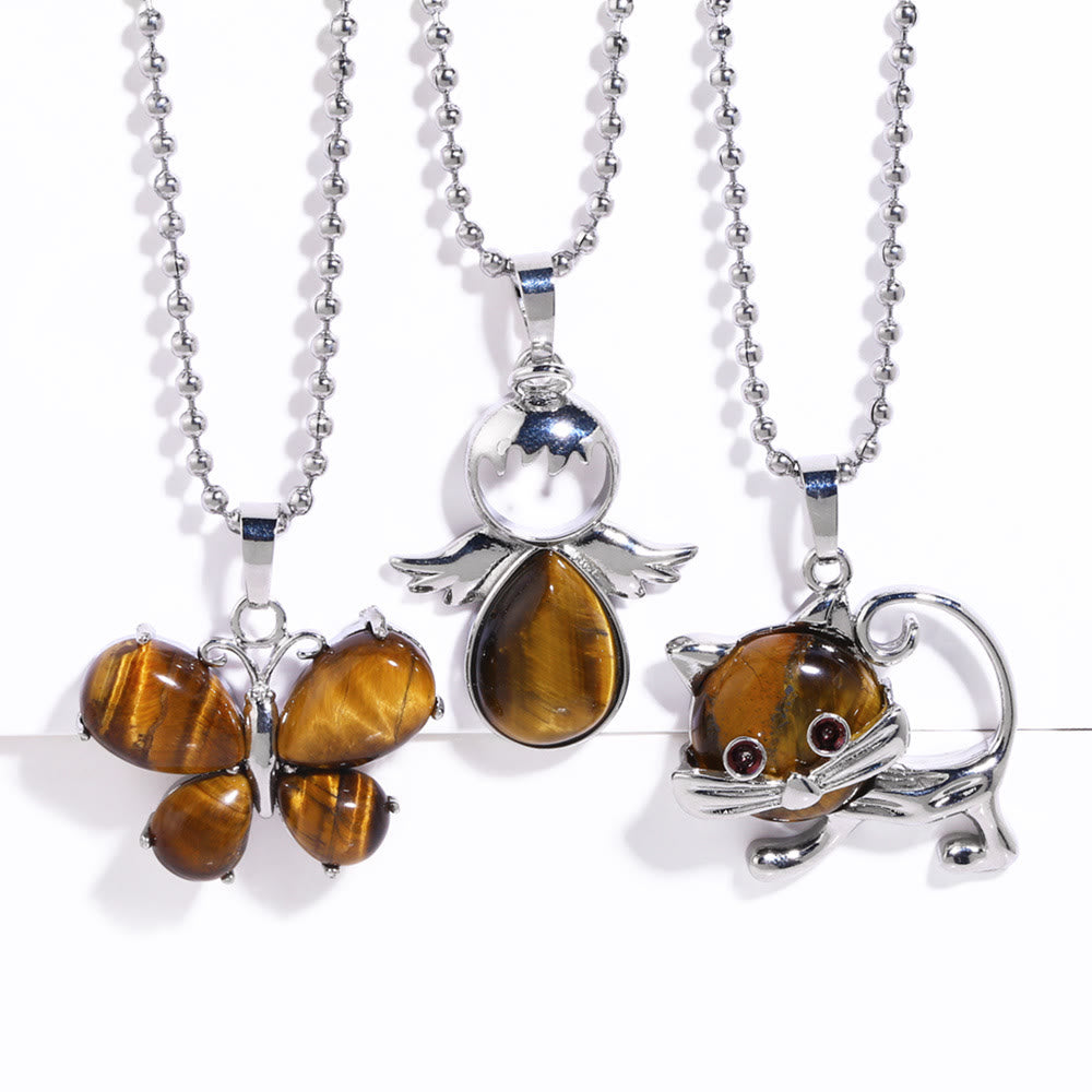 Olivenorma Tiger Eye Butterfly Kitten Angel Wings Pendant Necklace - image 0
