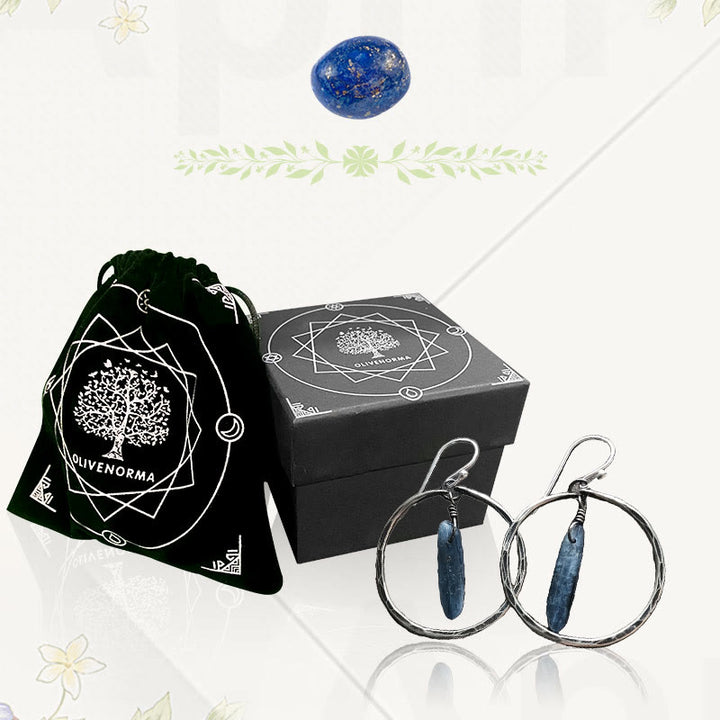 Olivenorma Retro Lapis Lazuli Large Hoop Earrings - image 5