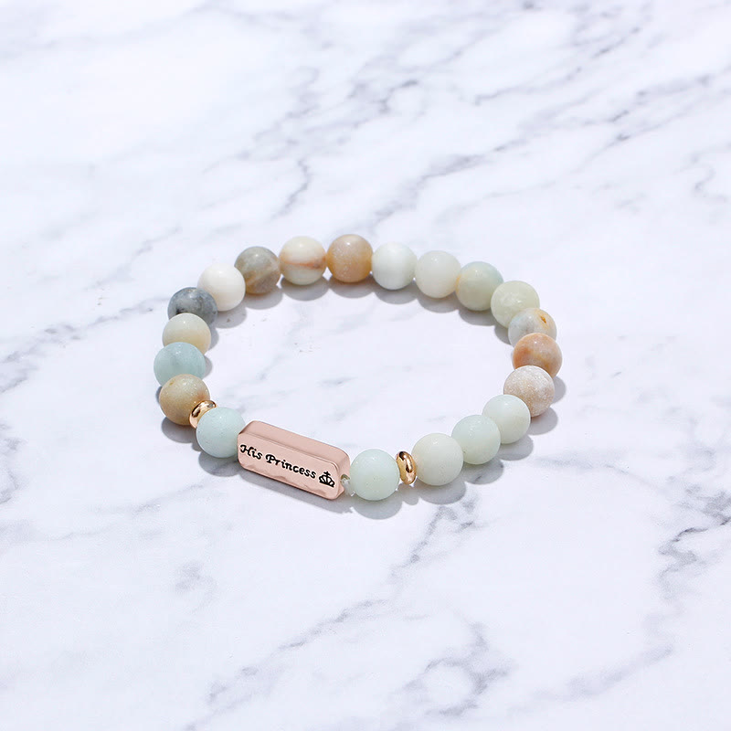 Olivenorma Natural Gemstone His Princess Her Prince 2 Piece Engraving Bracelet - image 5