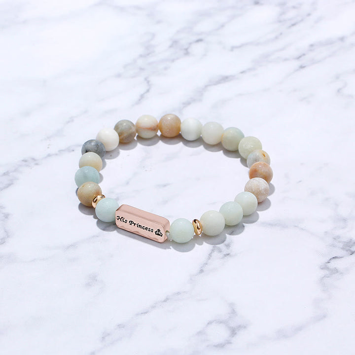 Olivenorma Natural Gemstone His Princess Her Prince 2 Piece Engraving Bracelet - image 5