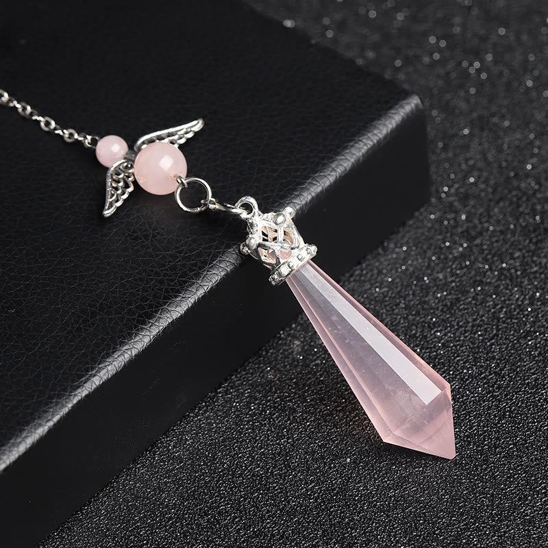 Olivenorma Labradorite Crystal Angel Wings Pendulum - Rose Quartz - image 7