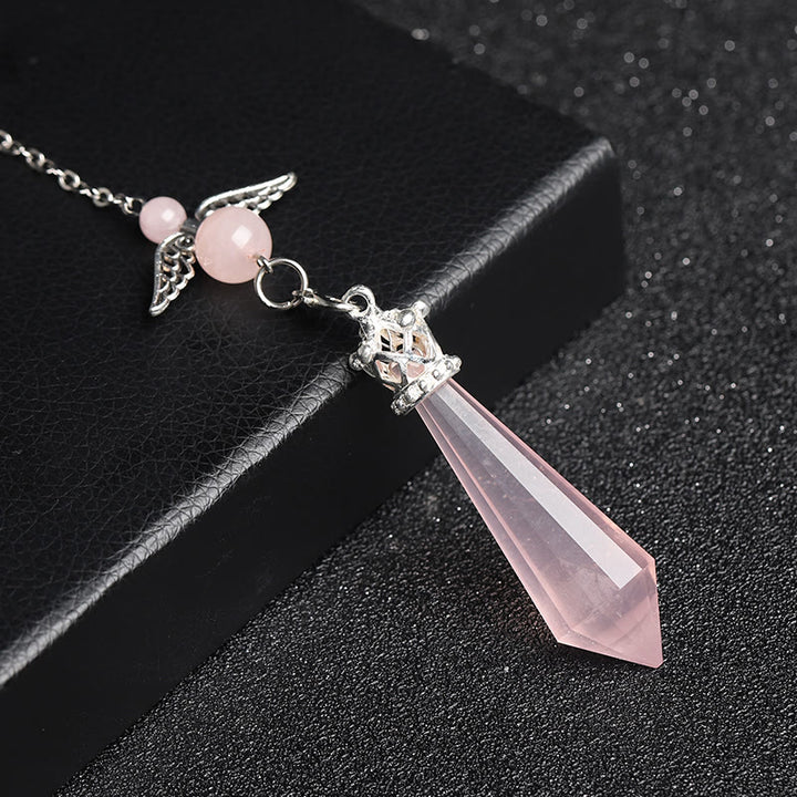 Olivenorma Labradorite Crystal Angel Wings Pendulum - Rose Quartz - image 7