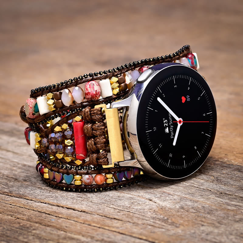 Olivenorma Crystal Beaded Brown Braided Samsung Strap Bracelet - Medium: Approx 51.5-61.5cm - Watch Dial Size: 22mm - image 0