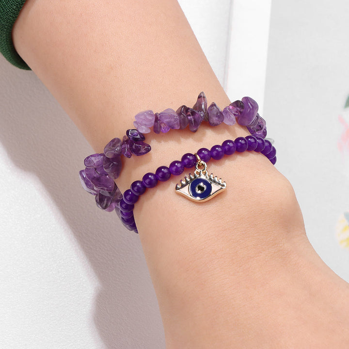 Olivenorma Evil Eye Pendant Double Layer Crystal Bracelet Set - image 2