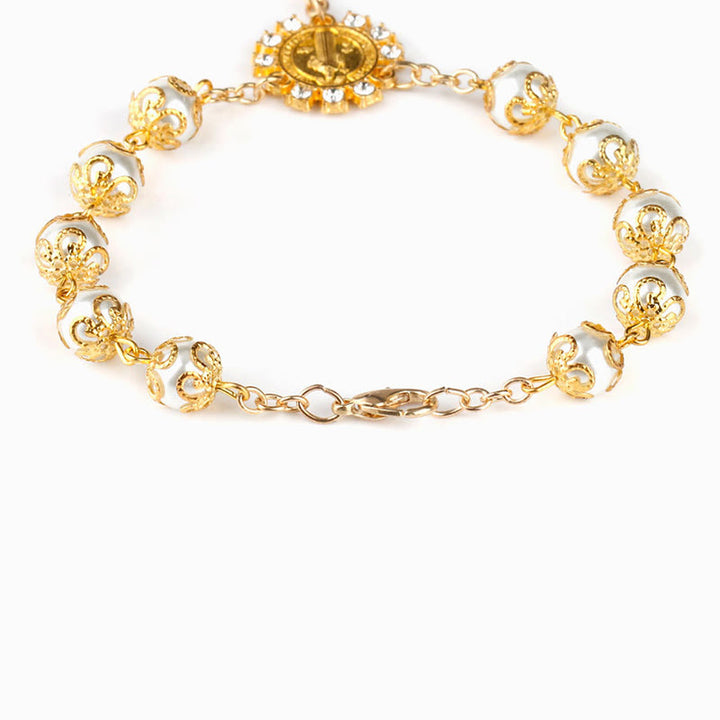 Olivenorma Christianity Lace Glass Rose Cross Roseary Bracelet - image 5