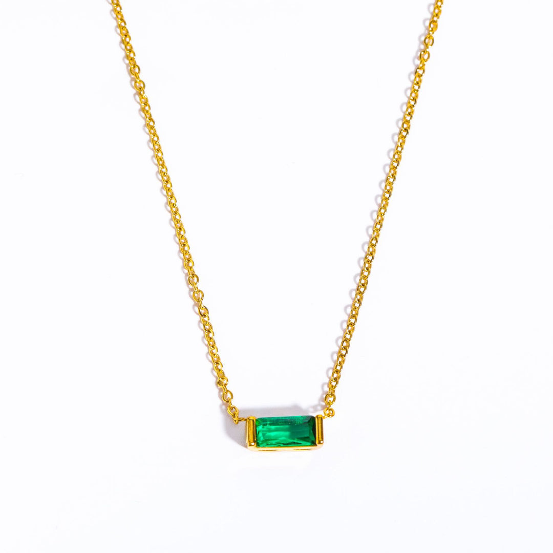 Olivenorma Simple Rectangular Birthstone Pendant Stainless Steel Necklace - Emerald - image 10