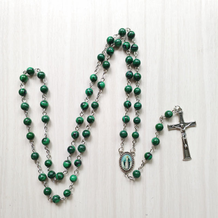 Olivenorma Malachite 6cm Bead Rosary Cross Pendant Necklace - Malachite&Cross - image 0
