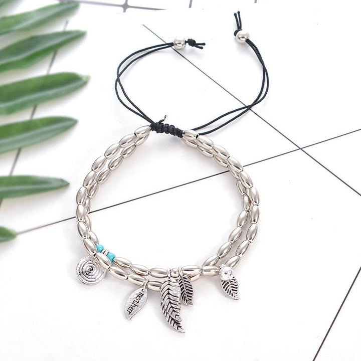 Olivenorma Turquoise Silver Color Leaf Double Layer Bracelet Anklet - image 4