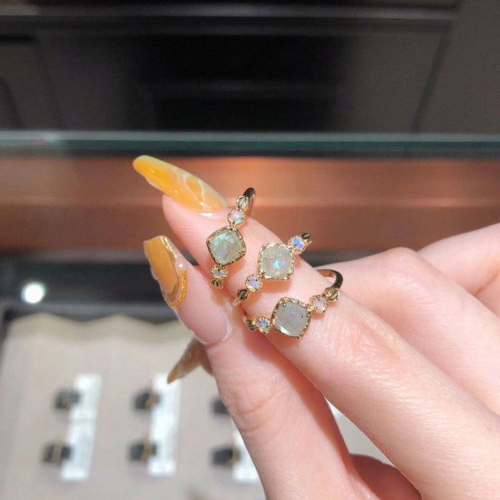 Olivenorma Natural Labradorite Square Stone Ring Necklace - image 8