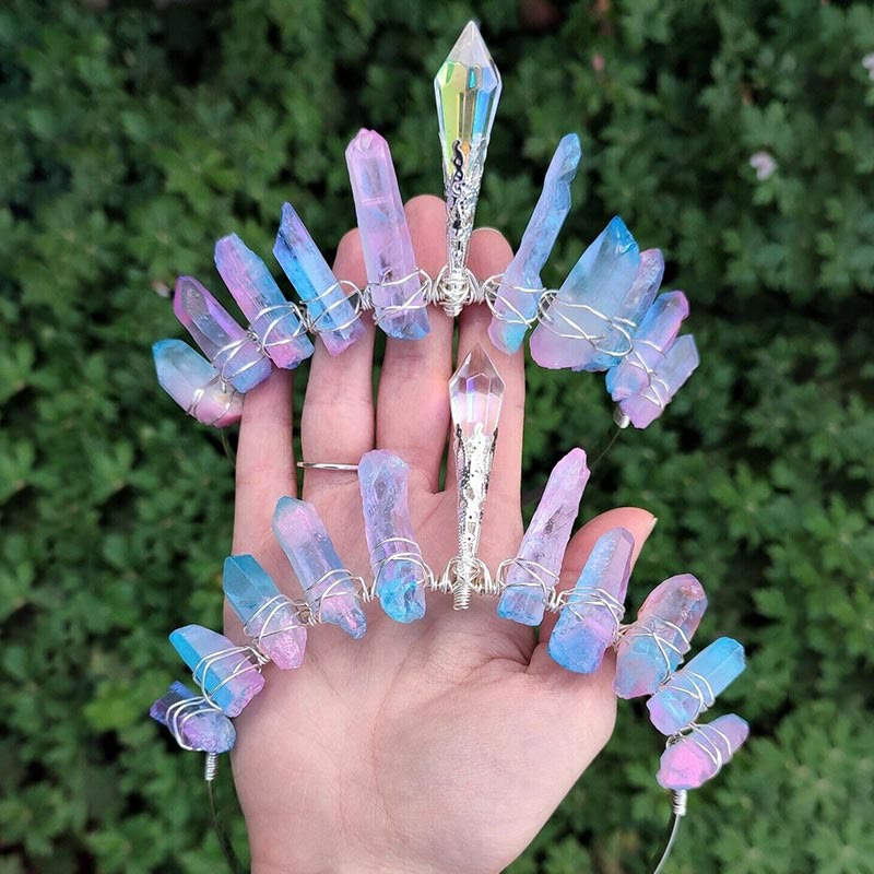 Olivenorma Pink Blue Titanium Quartz Crown with Crystal Centrepiece - image 5