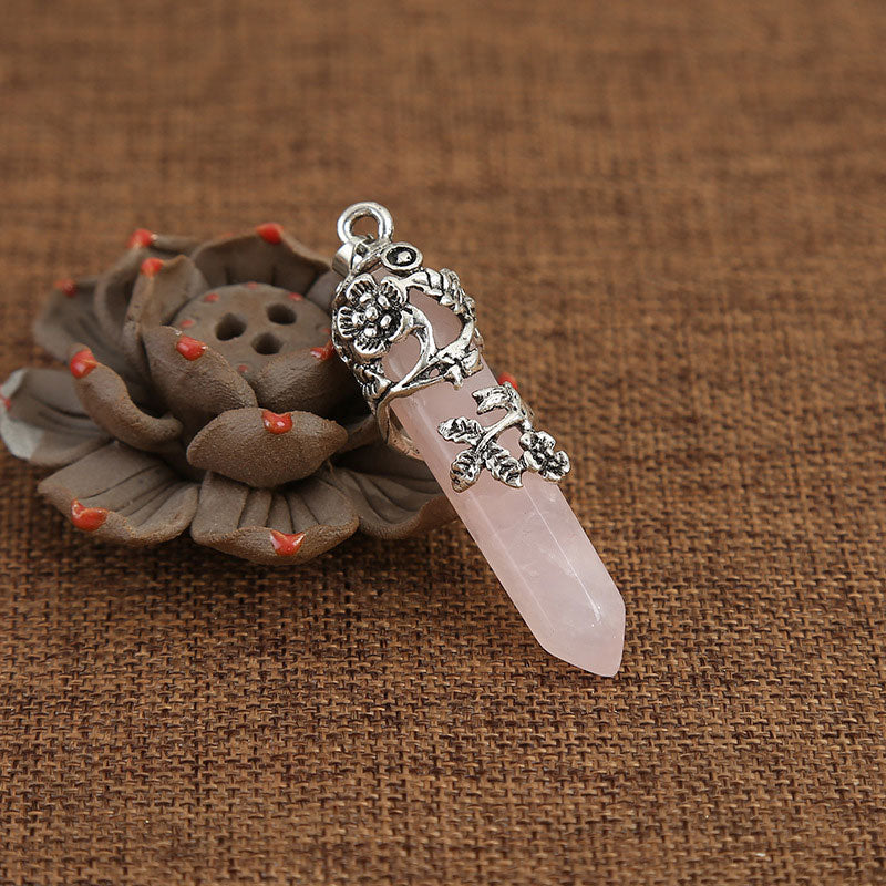 Olivenorma Natural Stone Rose Spiritual Healing Necklace - Pink crystal - image 14
