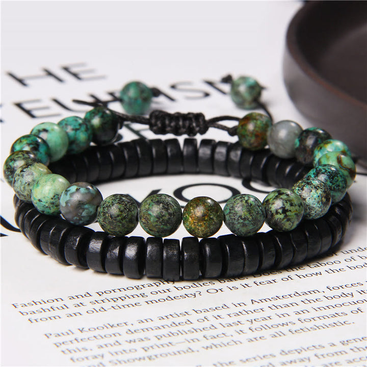 Olivenorma African Turquoise Snowflake Obsidian Double Beaded Bracelet - African Turquoise - image 0