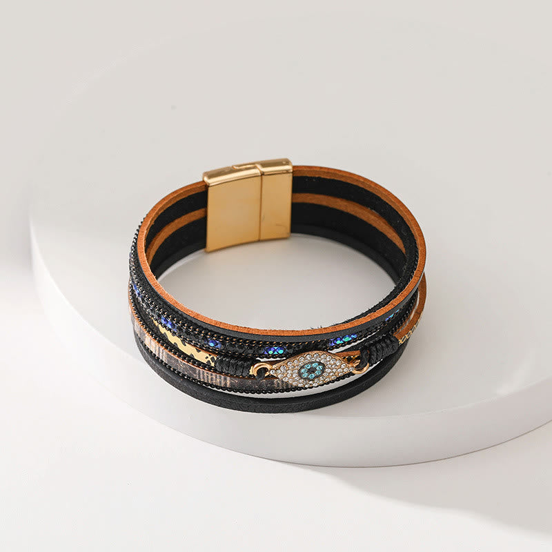 Olivenorma Zircon Evil Eye Faux Leopard Leather Pattern Bracelet - image 11