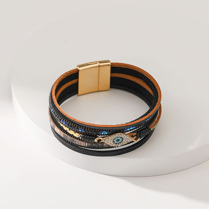 Olivenorma Zircon Evil Eye Faux Leopard Leather Pattern Bracelet - image 11