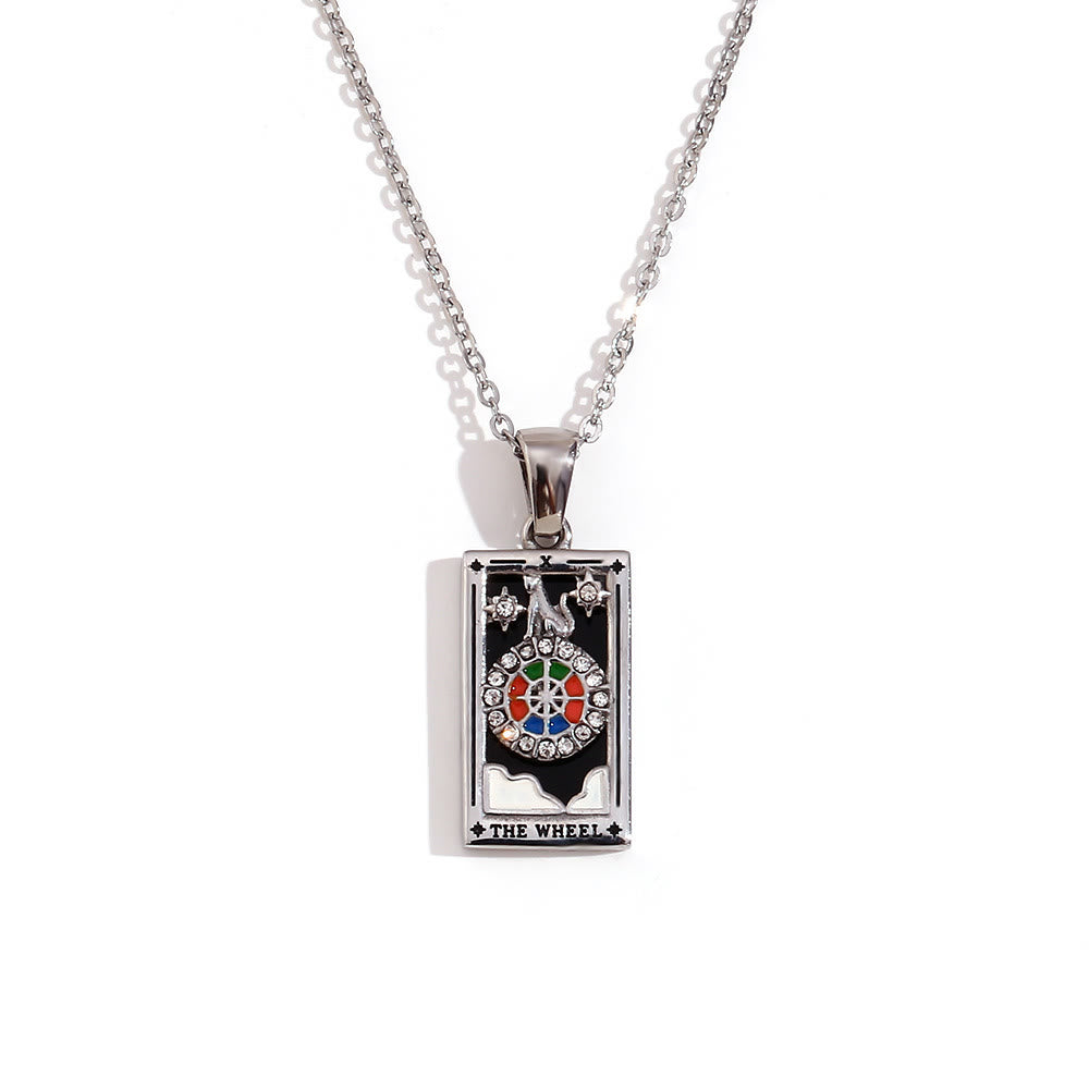 Olivenorma Stainless Steel 18k Gold Plated Tarot Card Necklace - THE WHEEL - Silver - image 18