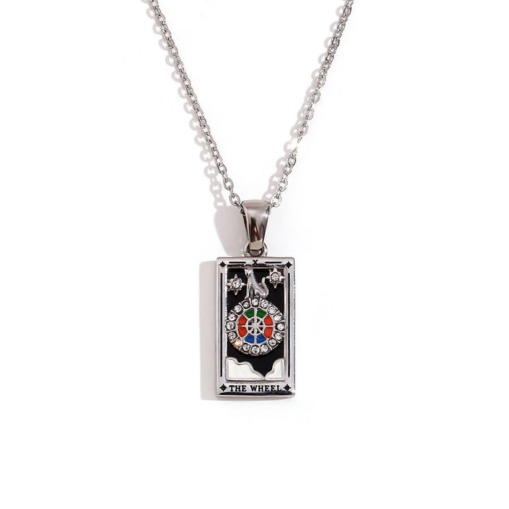 Olivenorma Stainless Steel 18k Gold Plated Tarot Card Necklace - THE WHEEL - Silver - image 18