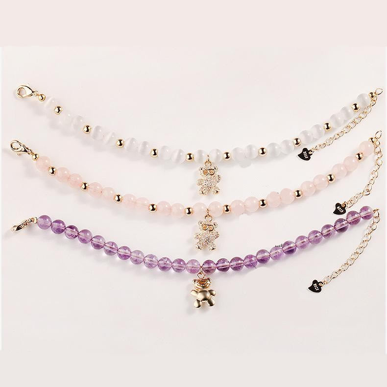 Olivenorma 6mm Amethyst Crystal Bear Charm Bracelet - image 8