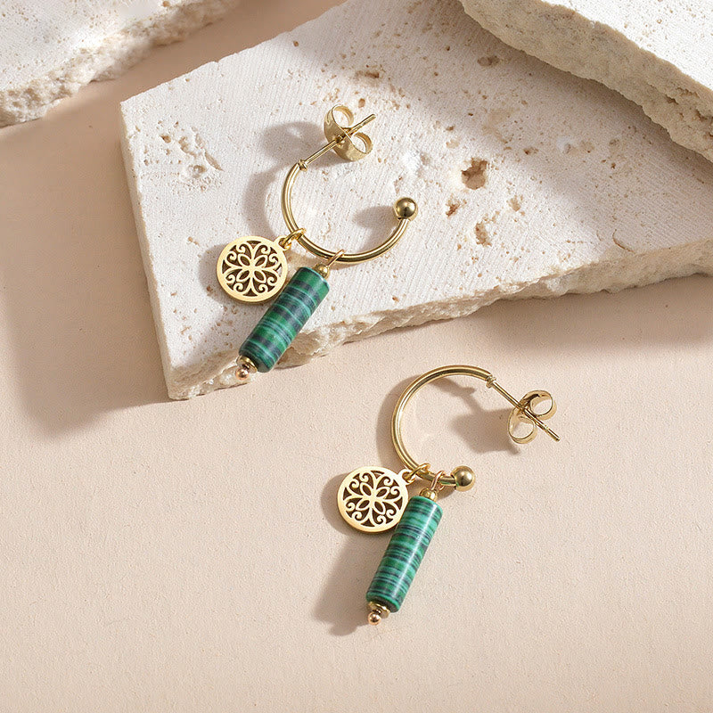 Olivenorma Natural Stone Pillar Pendant 14k Stainless Steel Earrings - Malachite - image 1