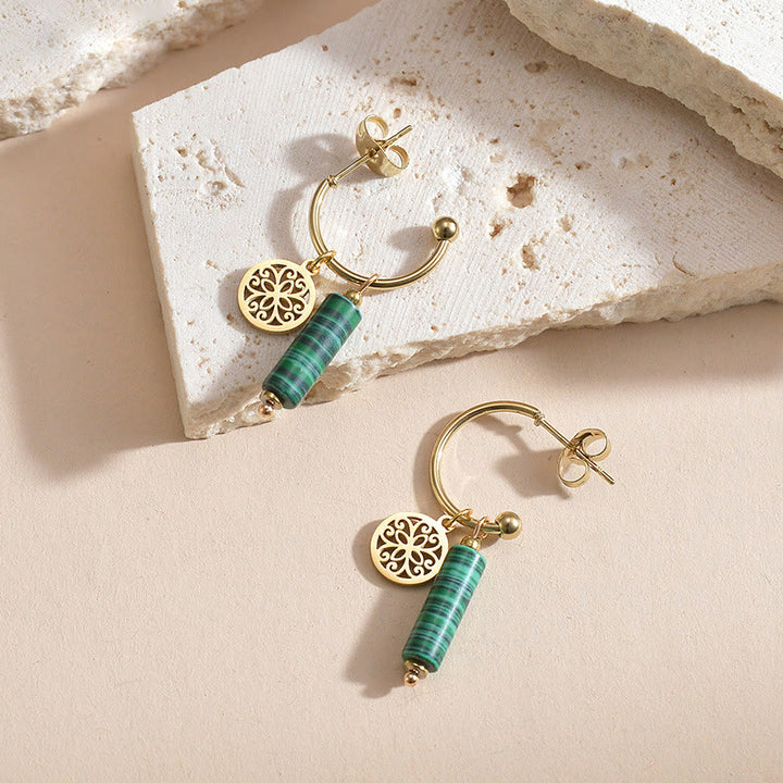 Olivenorma Natural Stone Pillar Pendant 14k Stainless Steel Earrings - Malachite - image 1