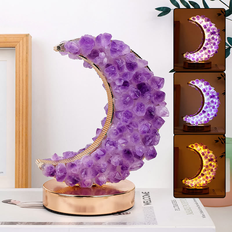 Olivenorma Amethyst Citrine Blue Fluorite Moon Crystal Lamp - Amethyst - image 1