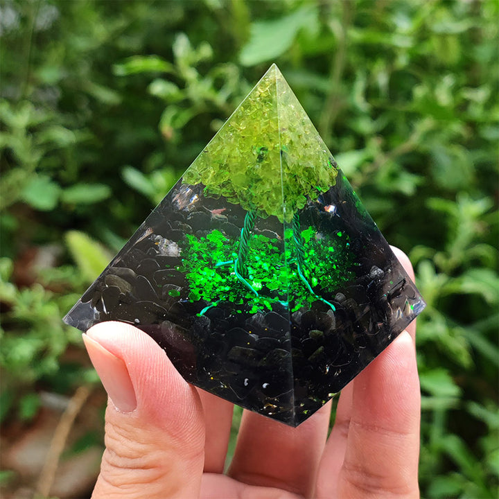 Olivenorma Obsidian with Peridot Lucky Orgone Pyramid - image 1