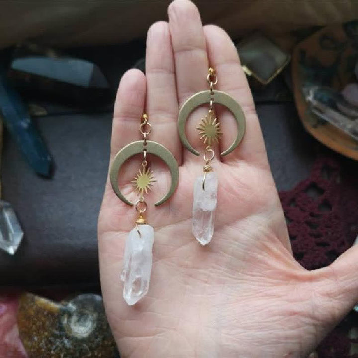 Olivenorma Clear Crystal Crescent Moon With Sun Earrings - Gold - image 0