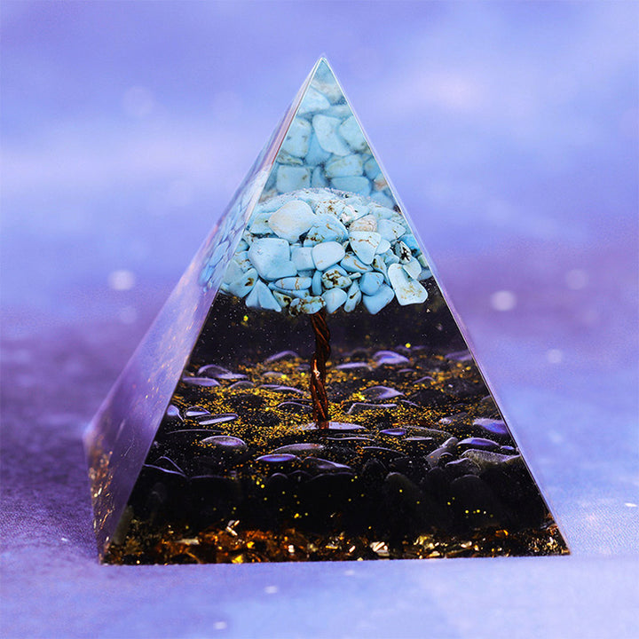 Olivenorma Obsidian with Turquoise Lucky Orgone Pyramid - 10*10cm - YES PLEASE $8 - image 0