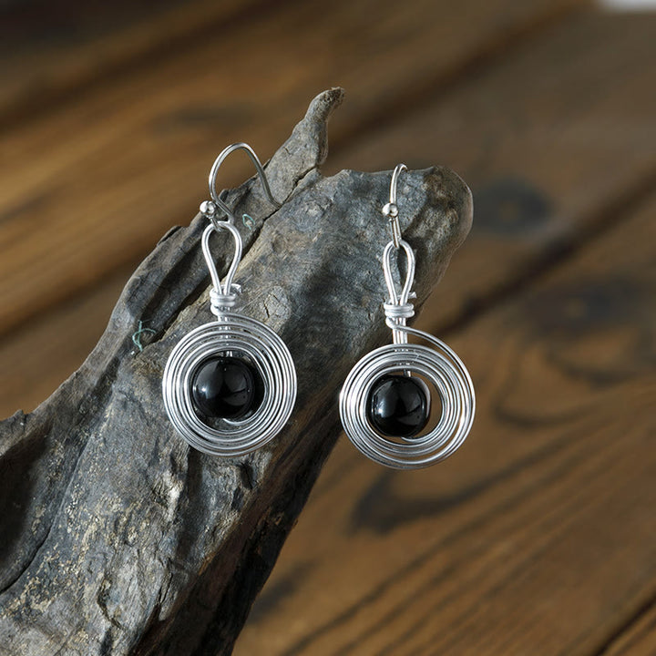 Olivenorma Obsidian Punk Metal Wirewrap Infinity Hoop Earrings - Obsidian - image 0