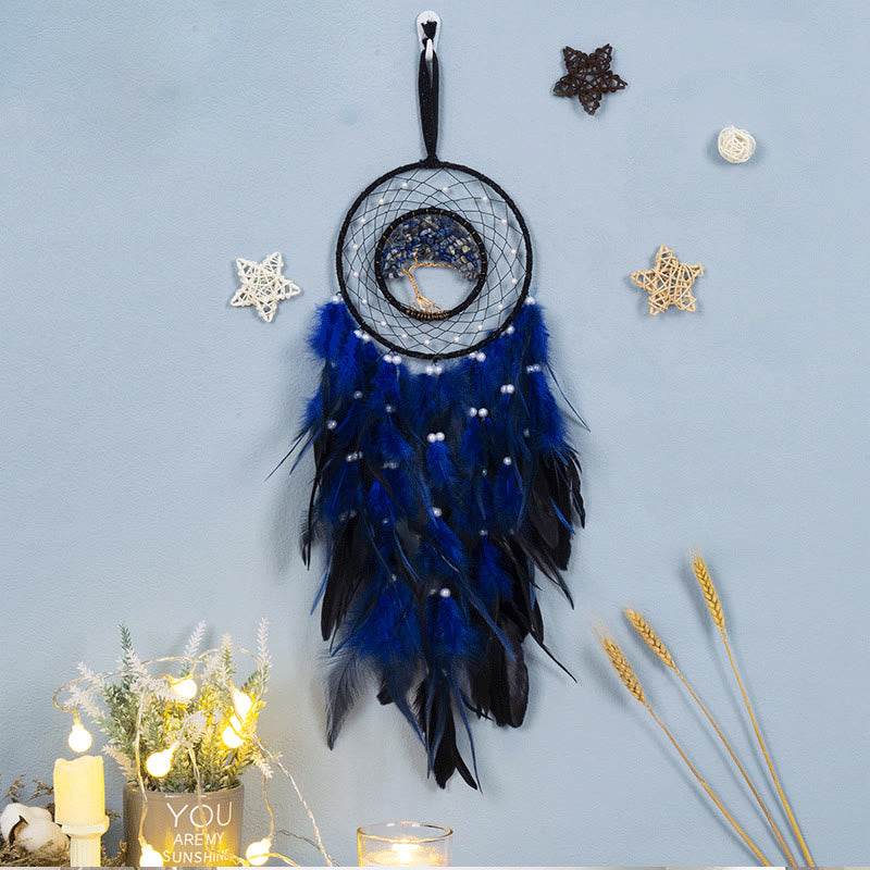 Olivenorma Crystal Tree Of Life Feather Glow Dream Catcher - Pearl&Blue Sodalite - Without Lights - image 25