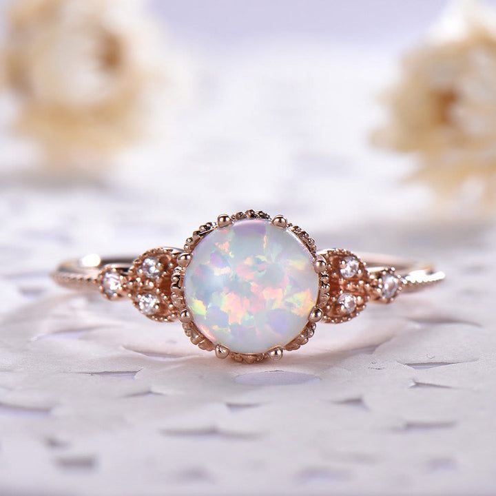 Olivenorma Round Moonstone Opal White Zircon Ring - Opal&White Zircon Ring - 10 - image 7
