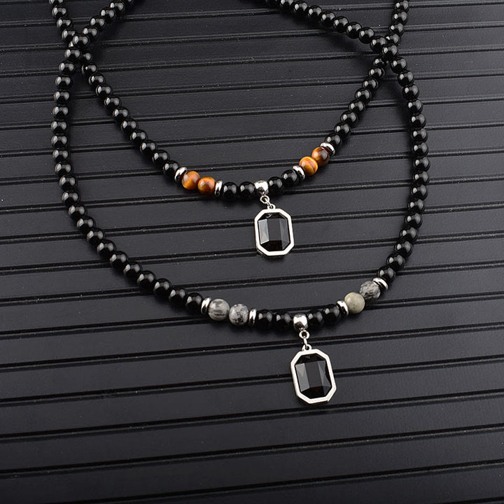 Olivenorma Tiger Eye Obsidian Beaded Men Titanium Steel Necklace - image 10
