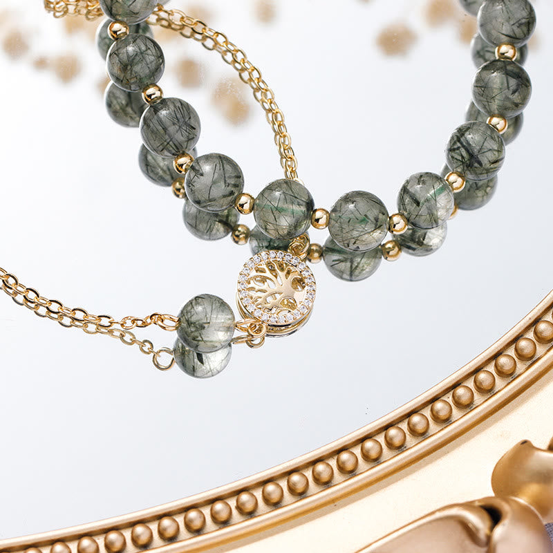 Olivenorma Green Strawberry Rutilated Quartz Tree of Life Bracelet Set - image 2