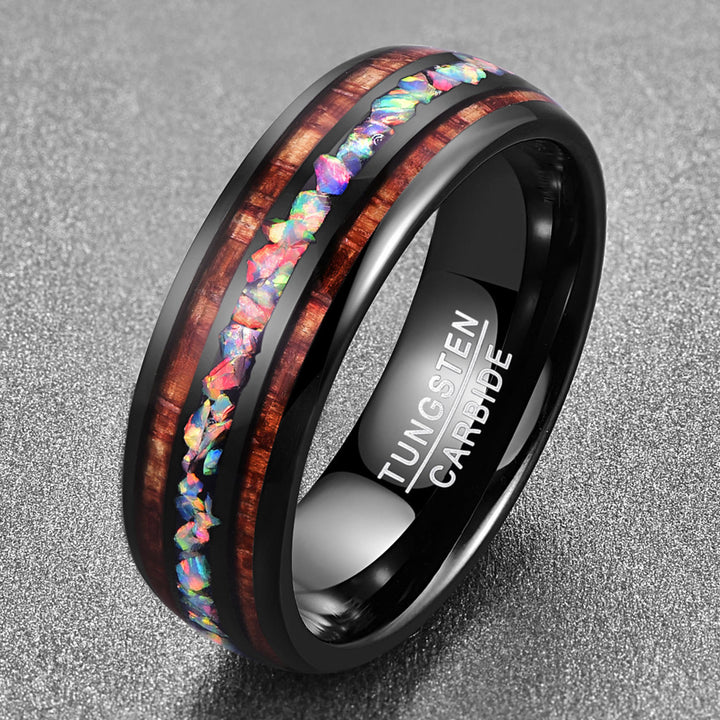 Olivenorma Labradorite Koa Wood 8mm Black Tungsten Carbide Ring - image 2