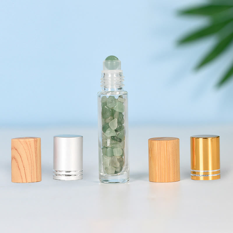 Olivenorma Crystal Roll-On Essential Oil Bottle Gemstone Decoration - Green Aventurine - Gold lid - image 11