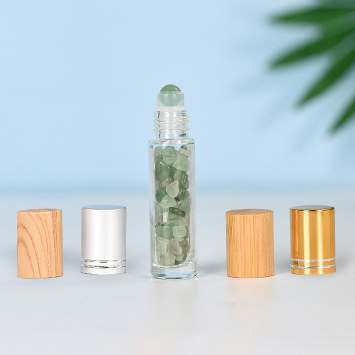 Olivenorma Crystal Roll-On Essential Oil Bottle Gemstone Decoration - Green Aventurine - Gold lid - image 11