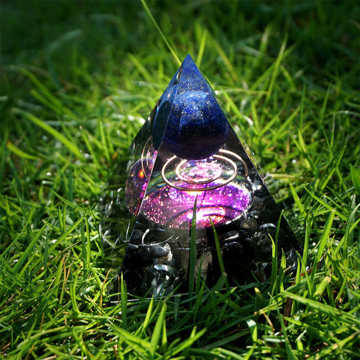 Olivenorma Lapis Lazuli Sphere With Obsidian Orgone Pyramid - image 3
